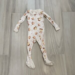 Burt's Bees 24M Birthday Print Cream and Brown Footed One Piece Footie Pajamas